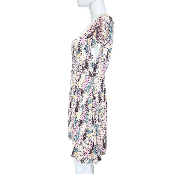 Free People Miss Right Dress Floral Print Tie Sleeves Cutout Detail Sz M - Picture 3 of 7
